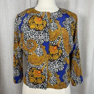 Vintage Blouse Size 6 Gold Purple Paisley Art Print Secretary Button Boho 90s